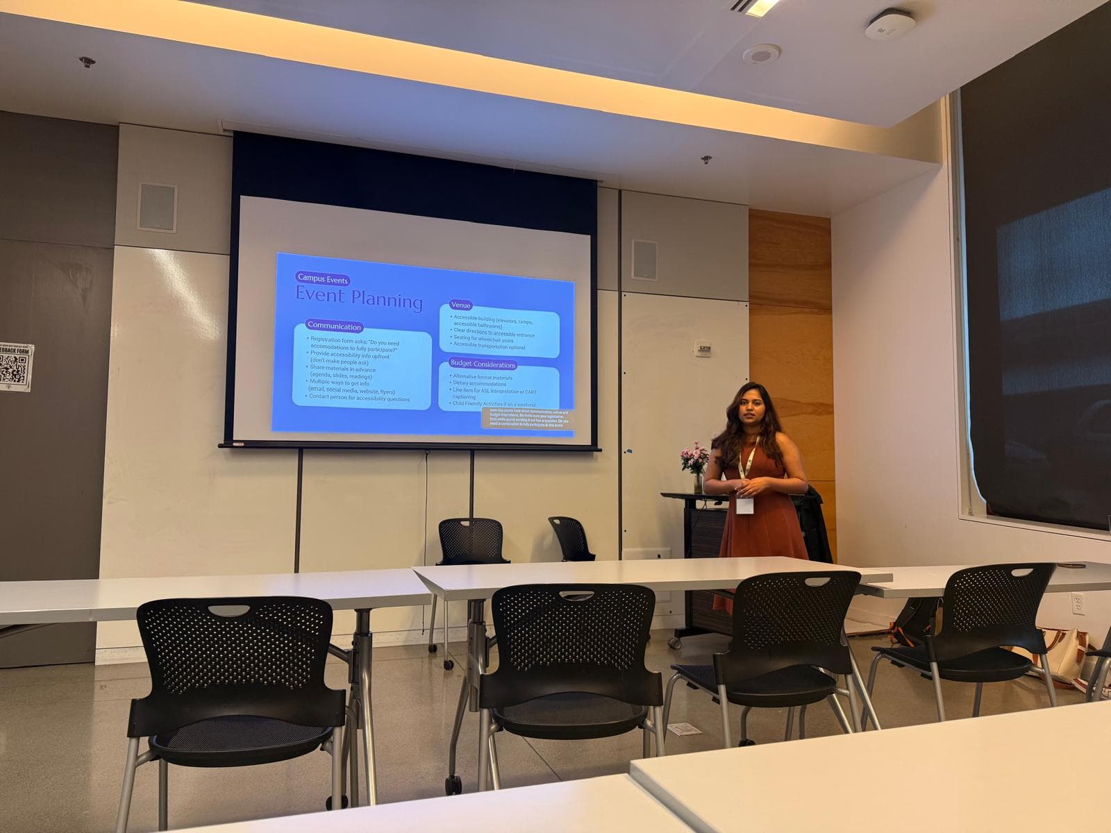 Reshma presenting on accessible event planning