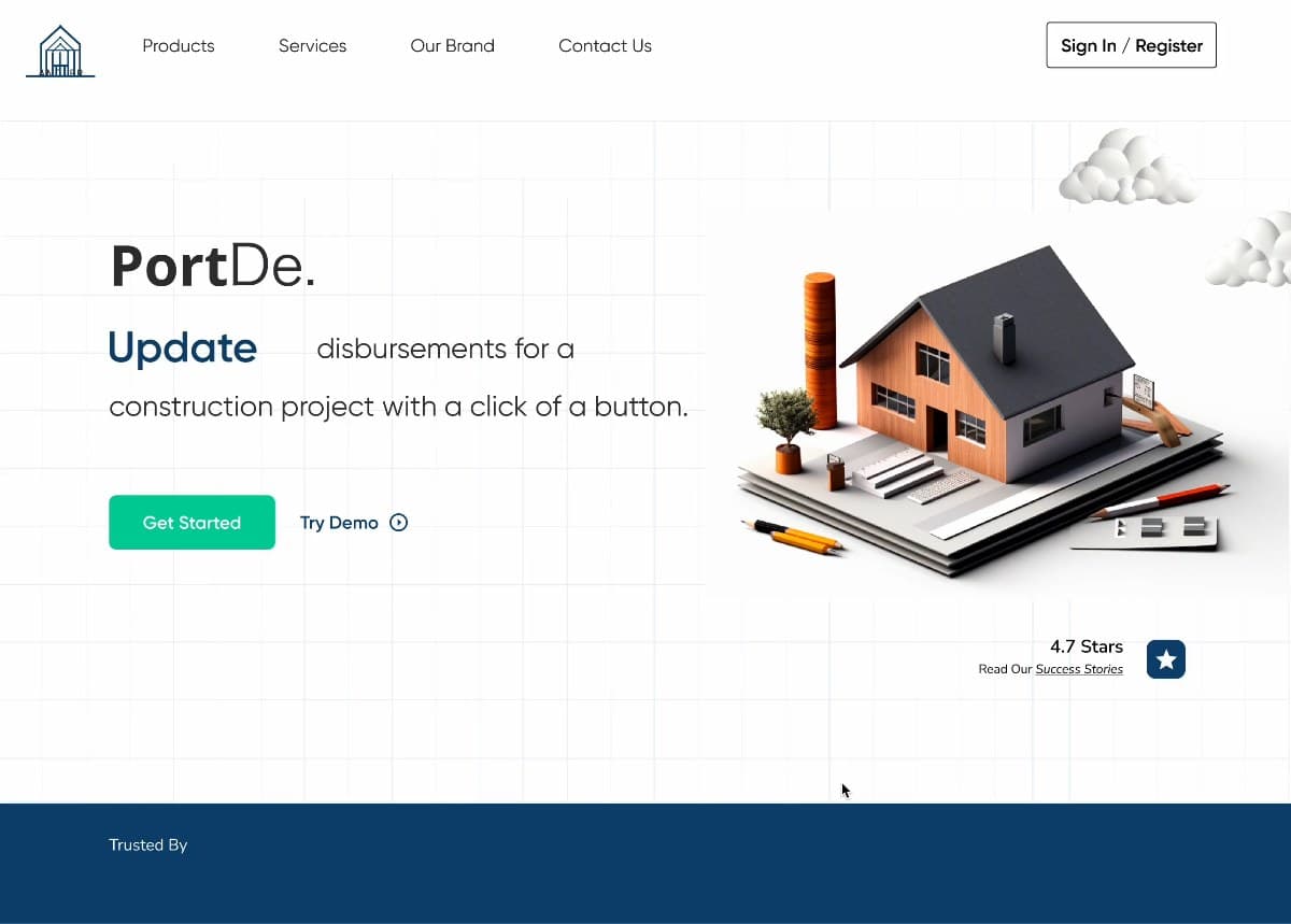 HDFC PortDe platform — disbursements update for a construction project, with cost-to-date breakdown